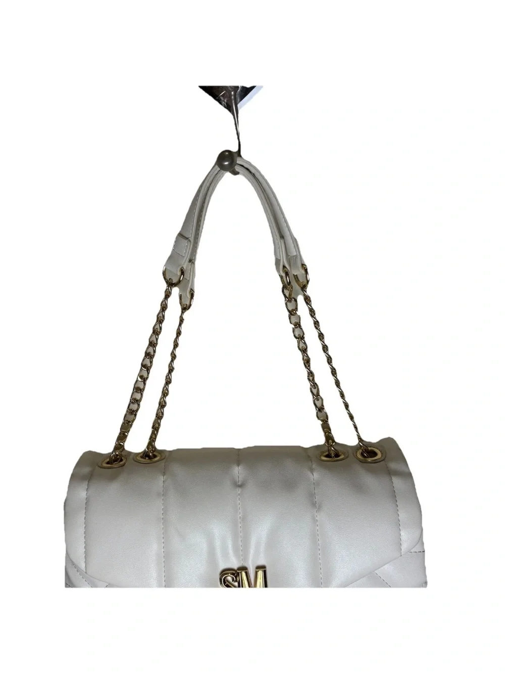 Steve Madden Quilted Shoulder Bag Off White Gold Chain Strap Faux Leather